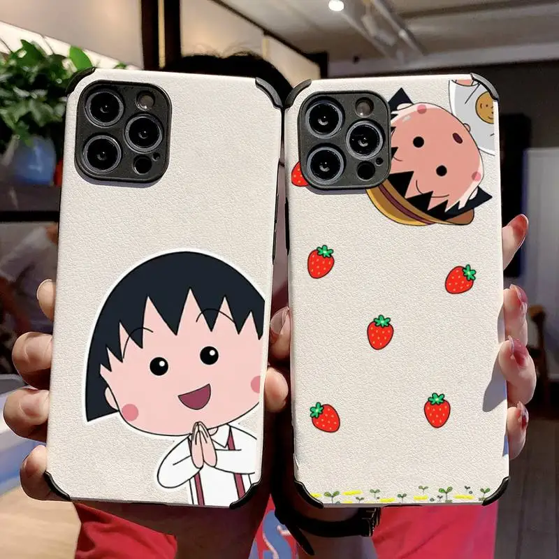 

Chibi Maruko cute cartoon Phone Case Lambskin Leather For iphone 12 11 8 7 6 XR X XS PLUS MINI PLUS PRO MAX Shockproof