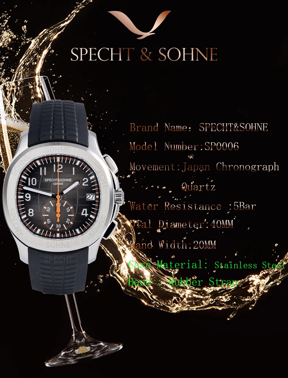 relojes hombre spechtsohne 2021 new hot watches men luxury brand male chronograph sport wristatch rubber steel quartz watch free global shipping