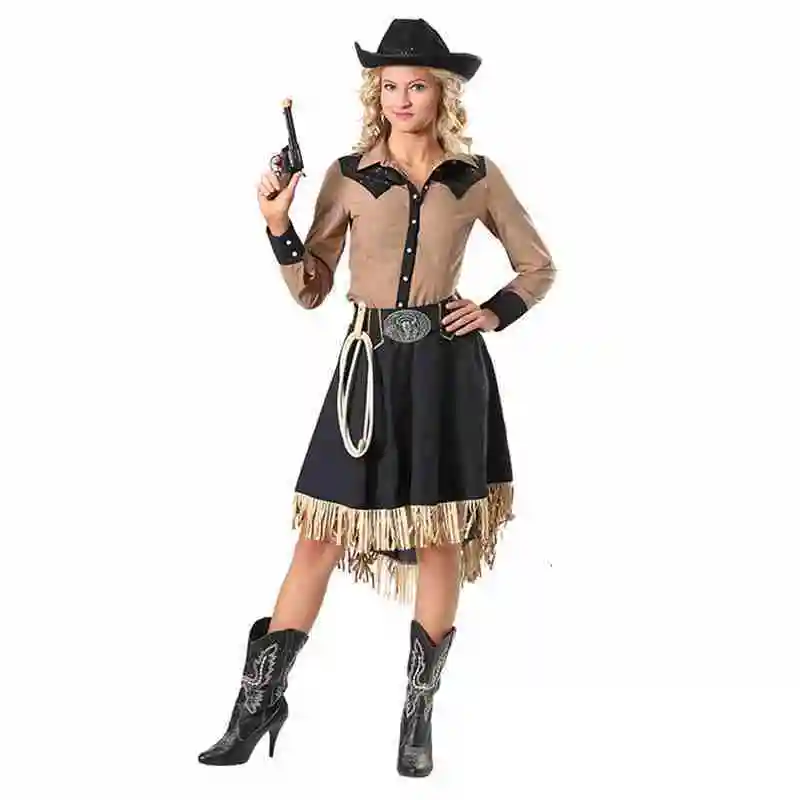 Disfraz de vaquero para fiesta de Halloween, traje de vaquero para mujer adulta, cosplay, vestido occidental, traje de carnaval, juego de rol para fiesta
