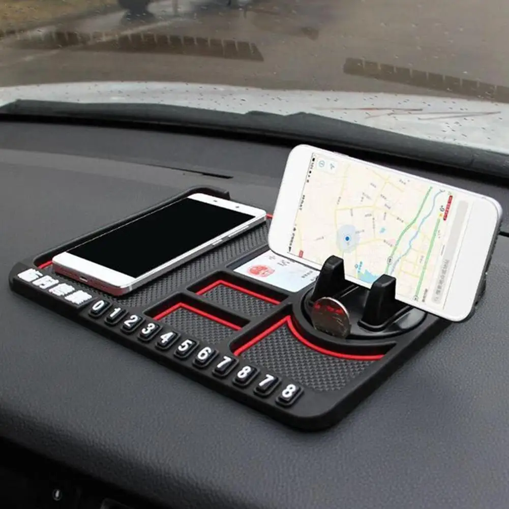 

Car Dashboard Anti-Slip Mat Auto Phone Holder PVC Cushion For Cellphone Bracket Coin Card Storage Temporary Parking Number Plate