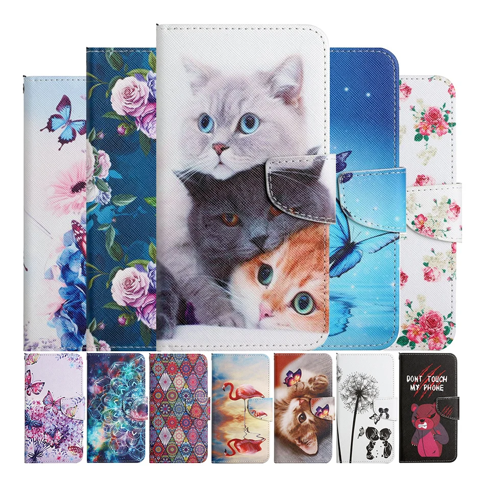 

Cat Flower Pattern Flip Leather Phone Case For iPhone 13 12 Mini 11 Pro X XS Max XR 6 S 6S 7 8 Plus 10 Wallet Card Holder Cover