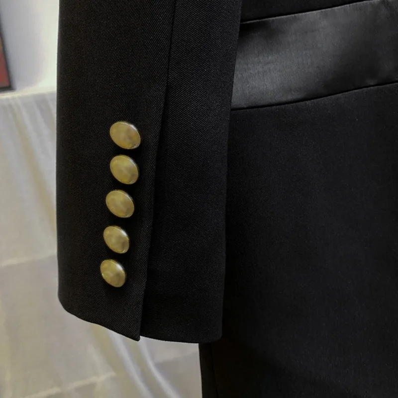 

DEAT 2021 New Spring And spring Fashion Streetwear Notched Double-breasted Long Sleeve Black Top Blazer Coat Women SF343