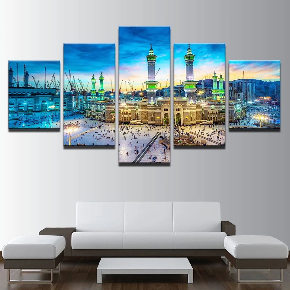 

Artryst Canvas Paintings Living Room HD Prints 5 Pieces Islamic Muslim Poster Wall Art Mosque Nightscape Pictures Framework