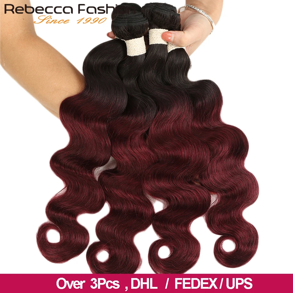 Rebecca Ombre малазийские волнистые пряди 3/4 шт Remy 100% человеческие волосы 2 тона цвет