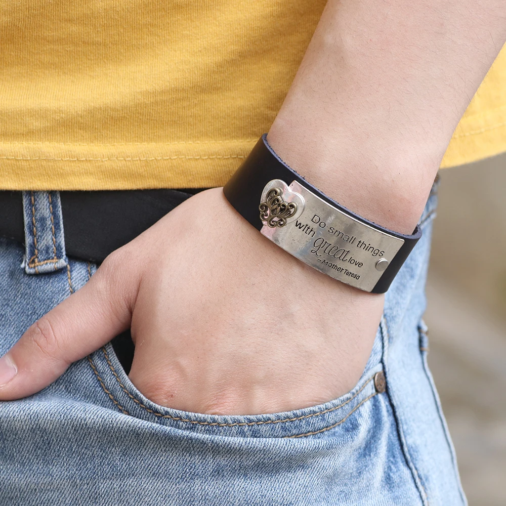 2019 Новые поступления сплав браслеты с буквами Ретро стиль широкая кожа для