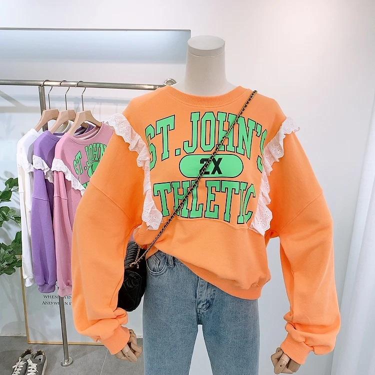 Вышитая кружевная свободная толстовка свободный свитер от ветра для женщин