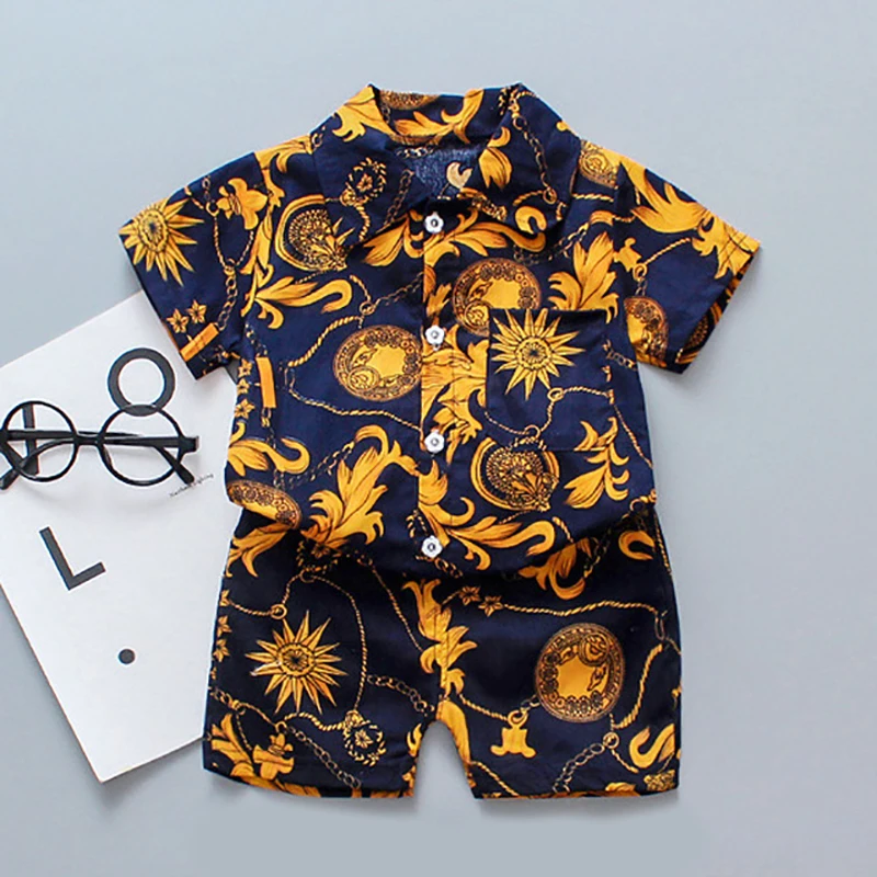 

Melario Baby Boys Floral Printed Clothes Set Summer Short Sleeve Shirt Top Pants 2Pcs Gentelman 1-5 Year Kids Clothing Outfit