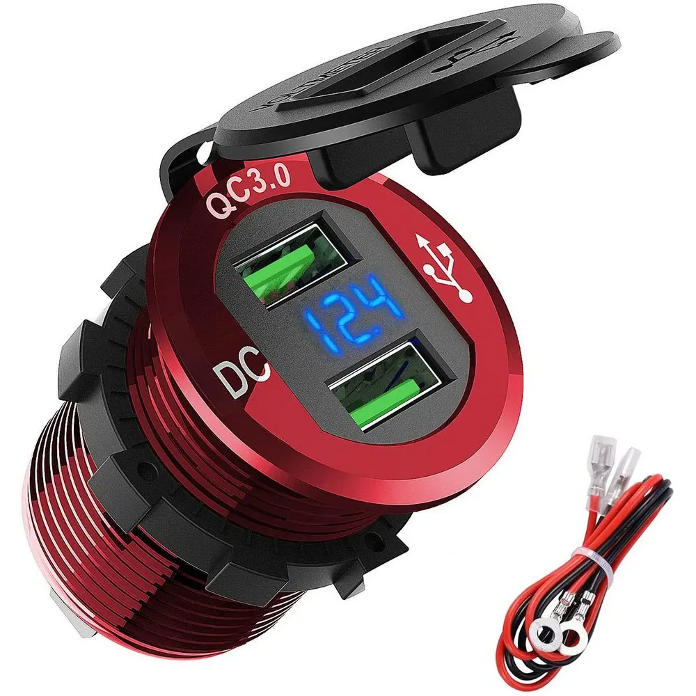 

12/24V QC3.0 Dual USB Port Car Charger Power Socket With LED Voltmeter Adapter Power DIY KIT For Mobile Device iPhone Android