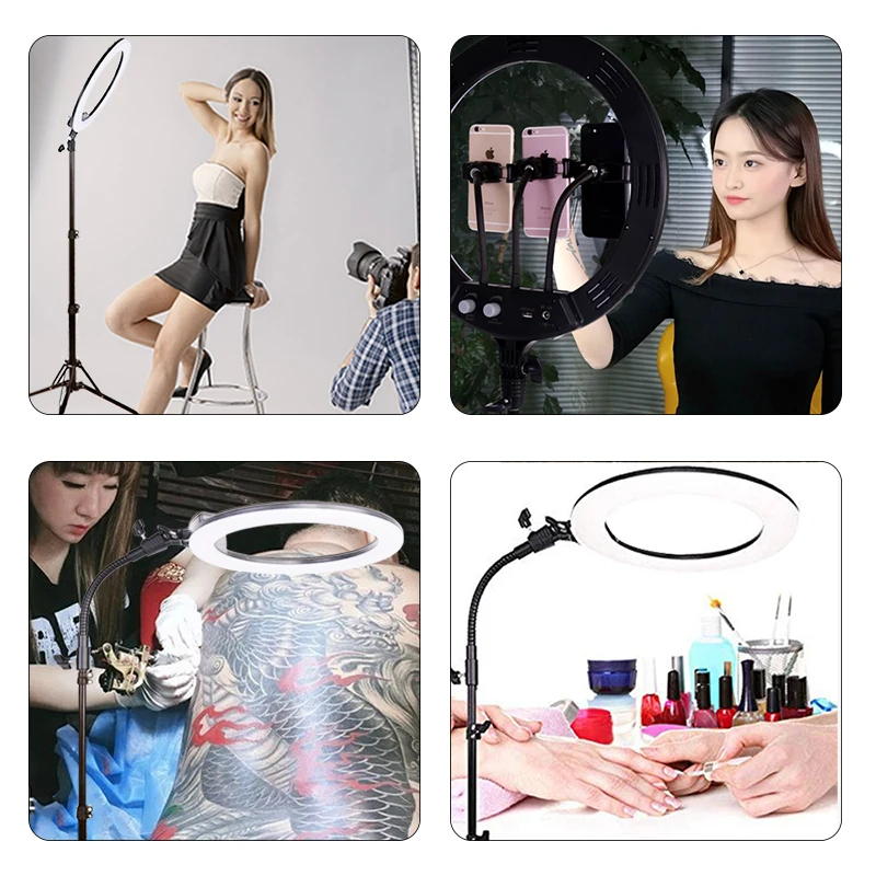 Светодиодный кольцевой светильник 14 дюймов для селфи лампа с регулируемой