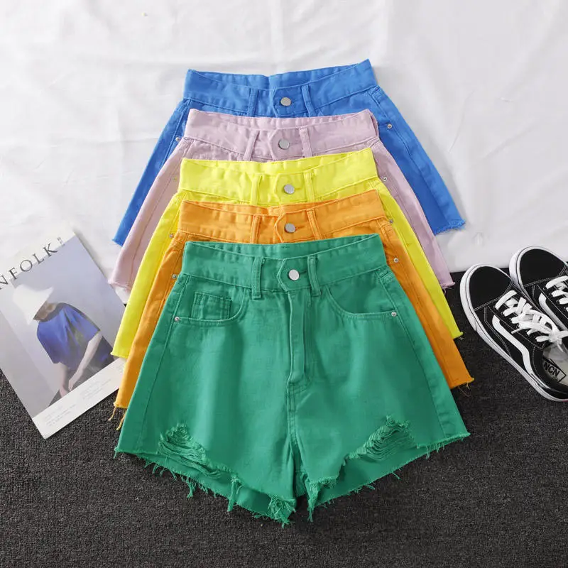 

Summer Denim Shorts Women High Waist Loose Wide Leg Shorts Jeans Feminino Stretch Harajuku Ripped Hole Mini Sexy Shorts Q4132