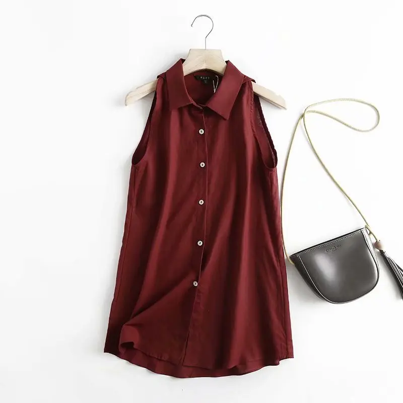 

HWLZLTZHT Woman 2021 Blouses Summer Cotton Linen Casual Sleeveless Loose Tops Women Office Shirt Blouse Women Clothing Shirt