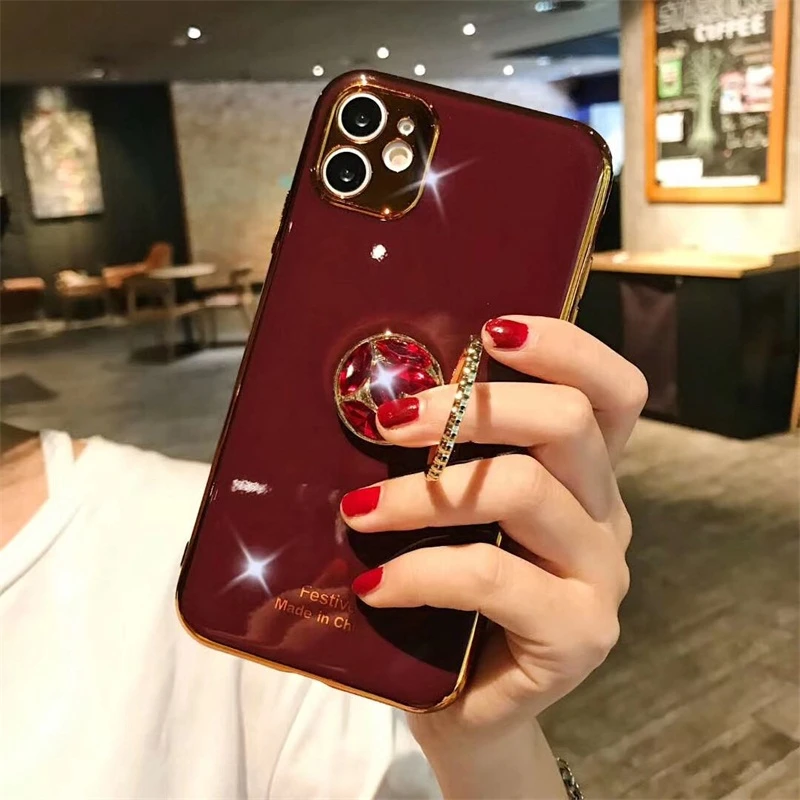 Роскошный чехол со стразами и кольцом-кронштейном для телефона IPhone 11 Pro XR XS Max 7 8Plus