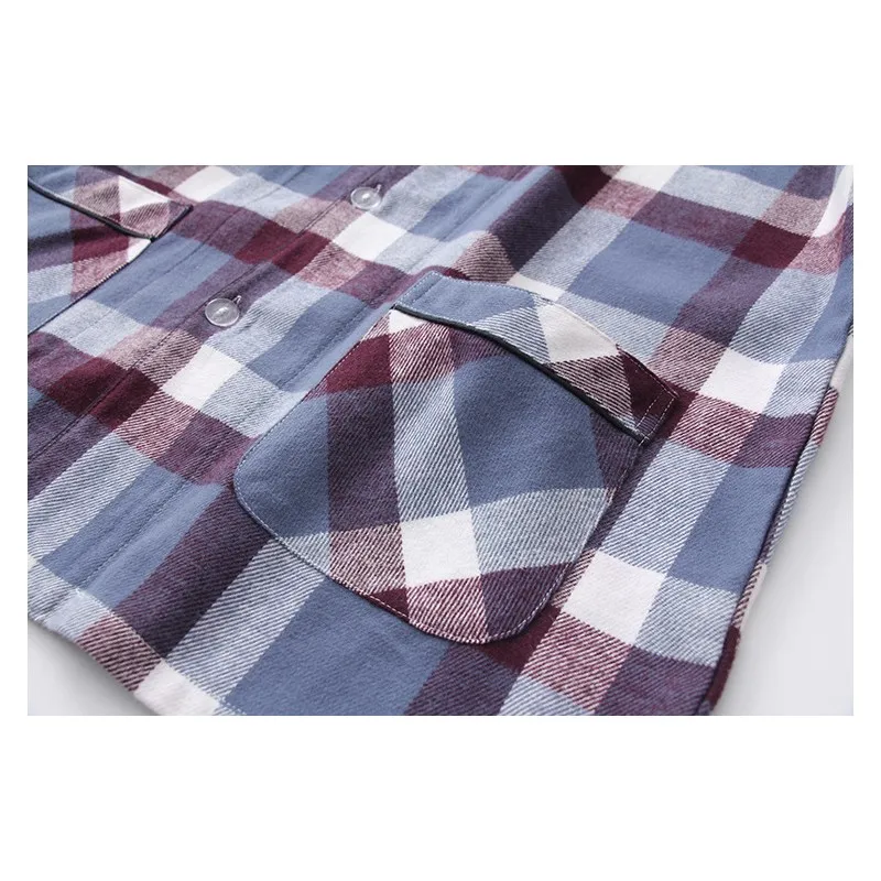 2019 Autumn Male pijamas Men Casual Plaid Pajamas sets Turn-down Collar shirt &amp pants 100% Thick Polish Cotton sleepwear suit | Мужская