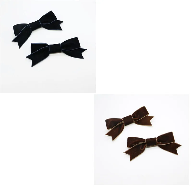 Navy blue - brown 4 шт. новые бархатные заколки для волос с бантиком, модные заколки для волос с бантиком для женщин и девочек, милые аксессуары для волос, заколки для волос с бантиком - Цвет: Navy blue - brown