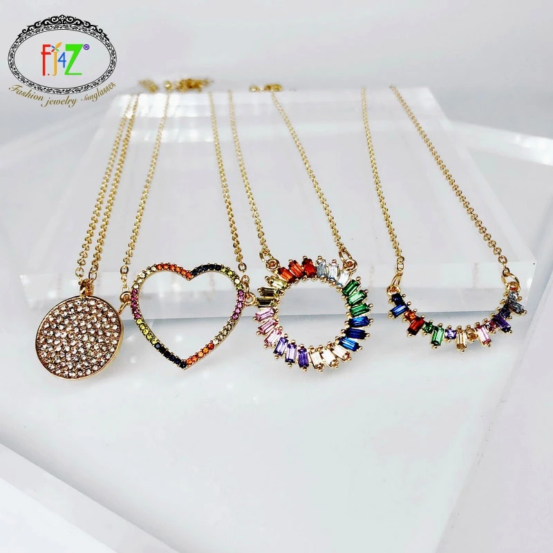 

F.J4Z 2020 Trend Women Necklaces Sparkling Stone Short Necklaces Designer Circle Heart Pendant & Necklace Christmas Gifts
