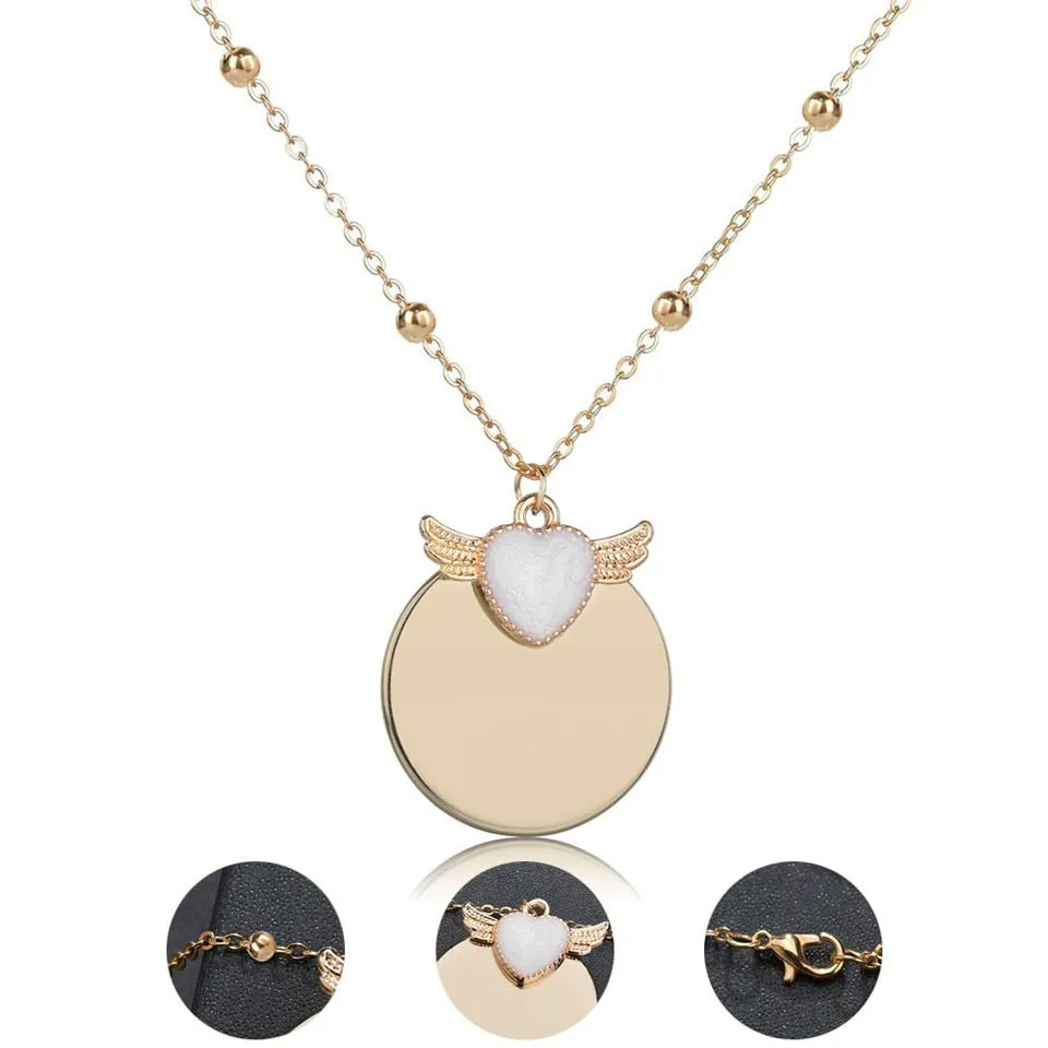 Новый милый стиль ожерелье Модные крылья сердце кулон Золотая короткая цепочка