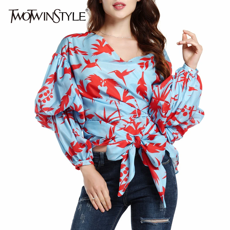 Женская Асимметричная рубашка TWOTWINSTYLE осенняя блузка с бантом v-образным вырезом
