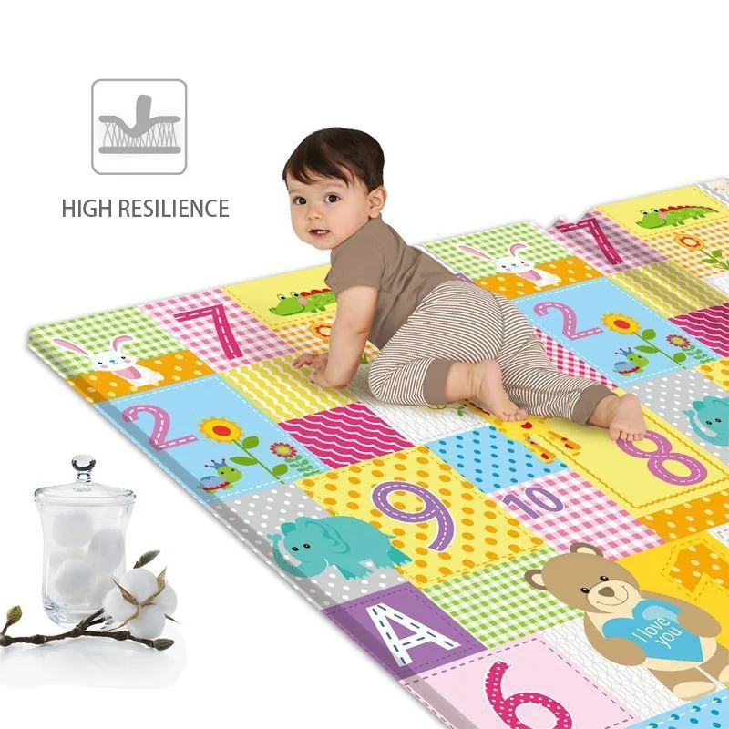 Alfombra plegable de actividades para gatear para beb&eacute;, tapete de doble cara con dibujos animados, impermeable, de espuma suave-5