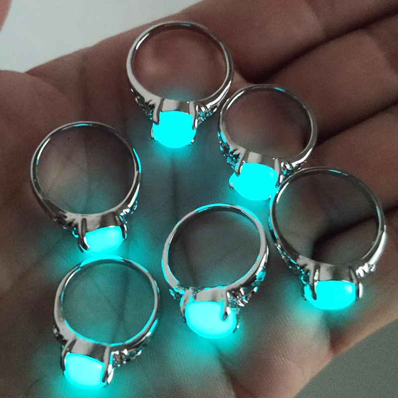 Silver-color Glow In The Dark Finger Rings Luminous Stone Ring Women Men Fluorescent Glowing Jewelry