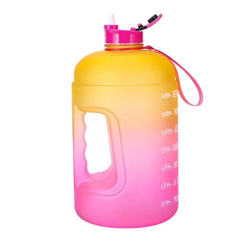 저렴한 3.78L 동기 부여 물병 1 갤런 대용량 야외 운동 플라스틱 병 BPA 무료