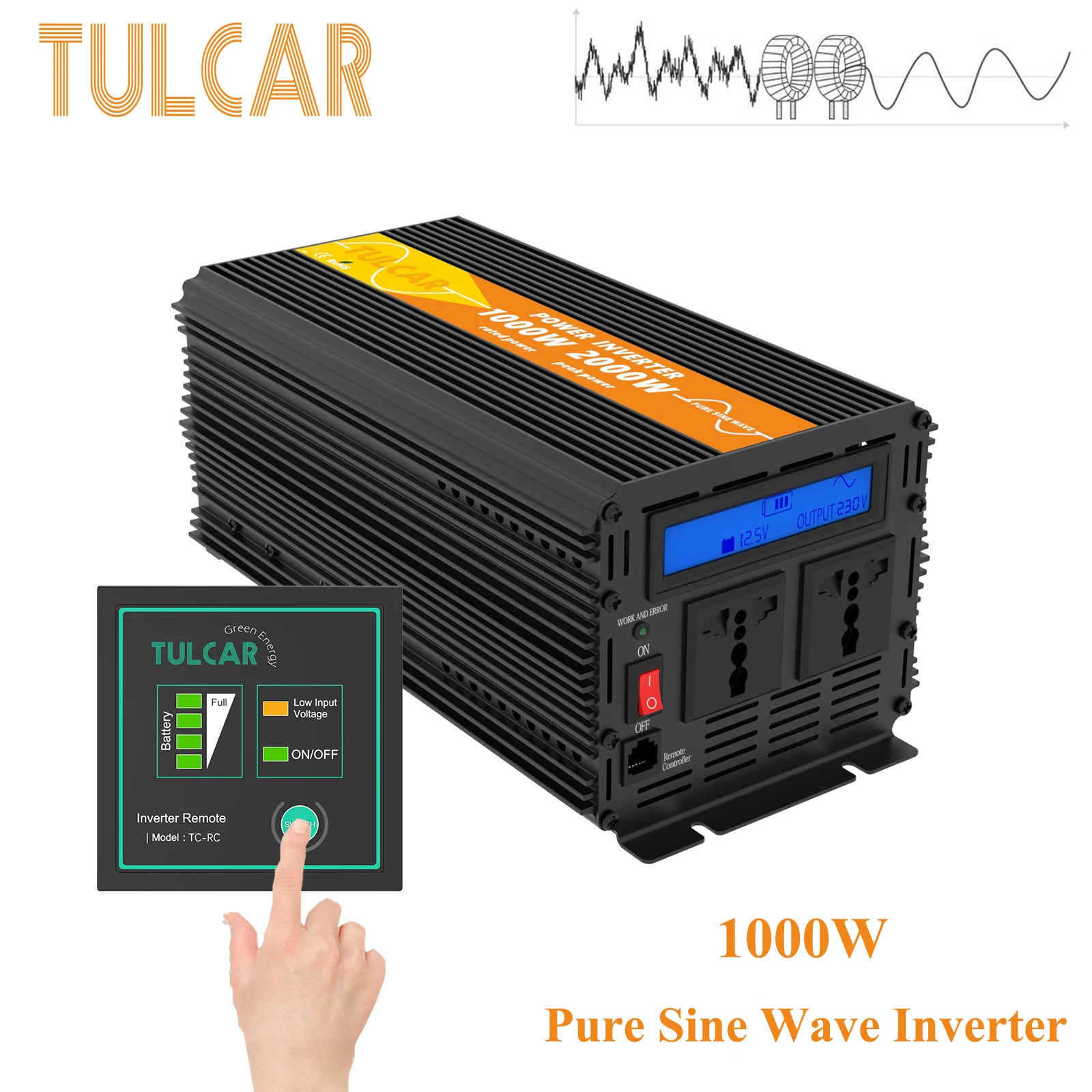 1000 Вт TULCAR чистая Синусоидальная волна преобразователь питания DC 12 В к AC 220 230