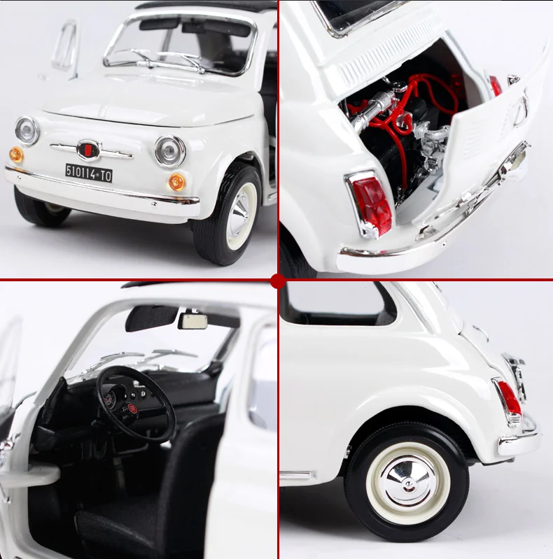 Bburago 1:18 1965 Fiat 500f 500L beige car diecast open doors classic motorcar diecast collecting car models as gift 12020