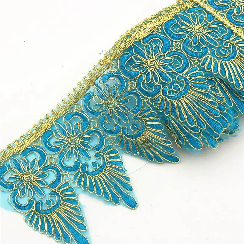 10 ярдов цветов искусственная вышивка зубчатая кружевная отделка металлик для свадьбы ширина: 12 5 см|scalloped lace