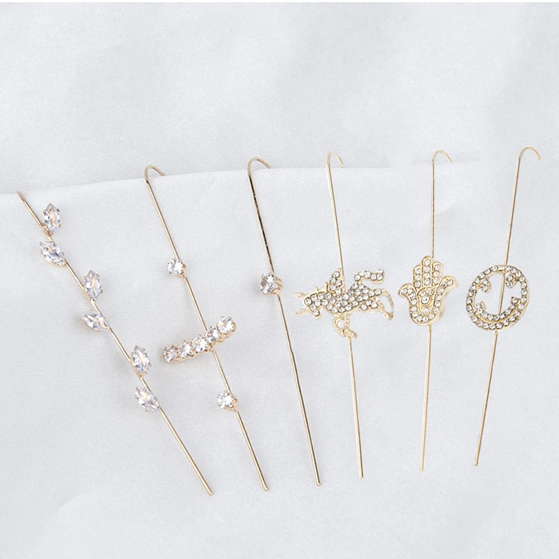 

New Style Earrings For Women Inlaid With Zircon All-match Diagonal Piercing Ear Needles Clip On Earrings Ear Hooks /1 Piece