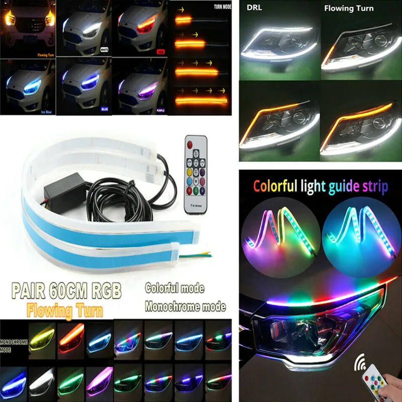 2 шт. RGB светодиодный свет полосы для фар DRL поворотный с пультом дистанционного