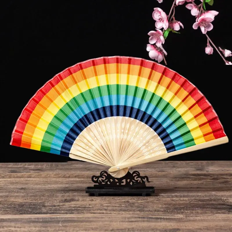 

Summer Rainbow Handheld Folding Fan for Wedding Party Decoration Festival Dance Performance Supplies