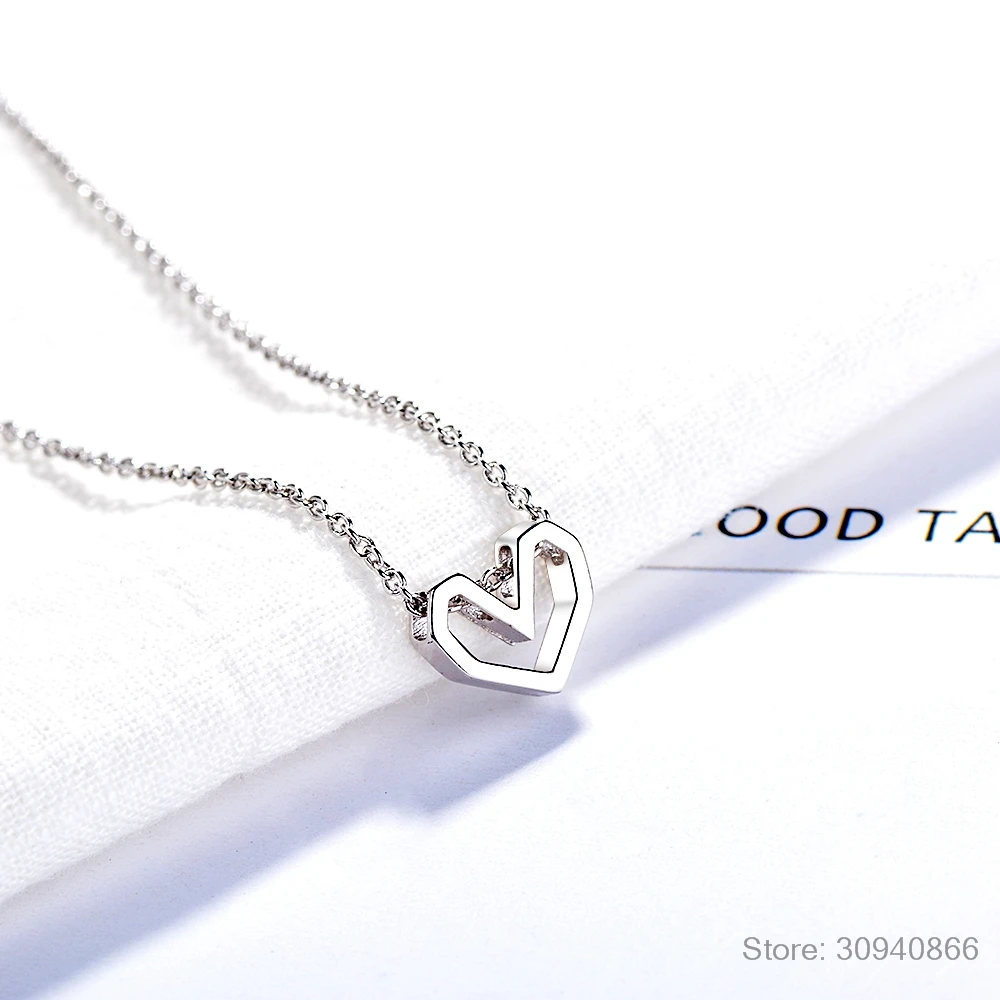 

Gold Color Geometric Heart Choker Necklace Charm Sexy 100% 925 Sterling Silver Pendant For Women Party Jewelry Gift