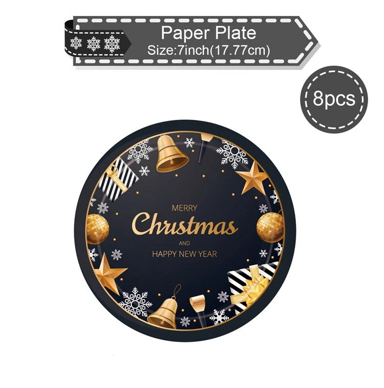 7inch Paper Plate PATIMATE Black Gold Tableware Christmas Tableware Merry Christmas Decoration For Home Table Happy New Year Decor Navidad - Цвет: 7inch Paper Plate