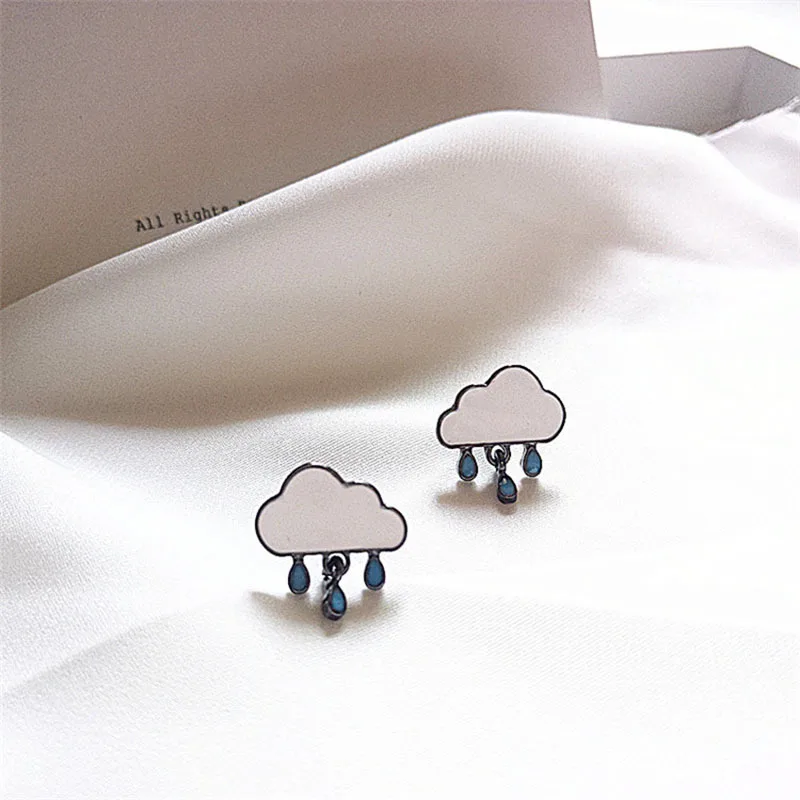 New Sweet Cartoon Blue Cloud Drop Earrings Vintage Enamel Dripping Oil Clouds Water Stud For Women Fashion Jewelry | Украшения и