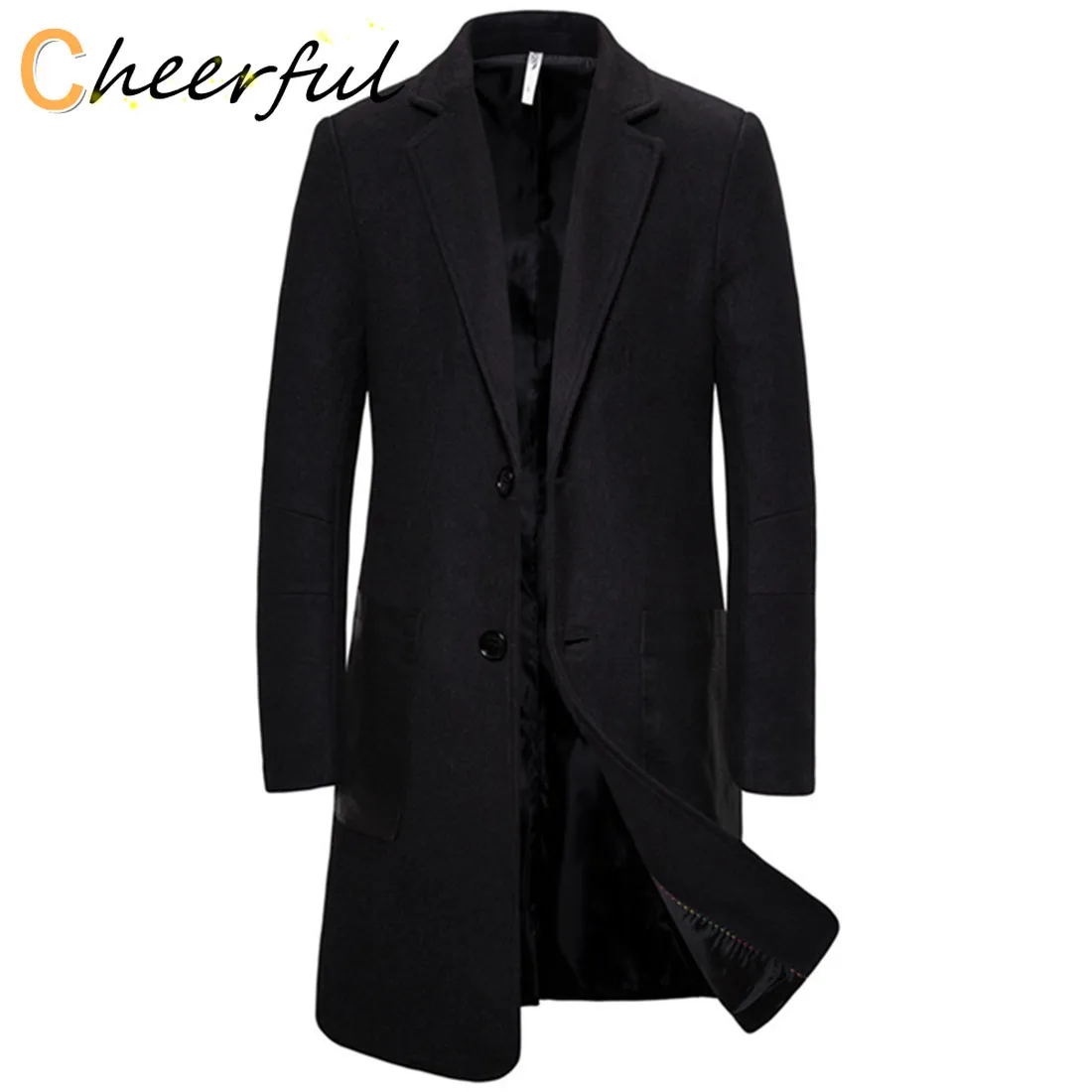 

Мужское однобортное пальто, зимняя куртка, модное однотонное пальто, тренчкот из смешанной шерсти с длинным рукавом, верхняя одежда, ветров...