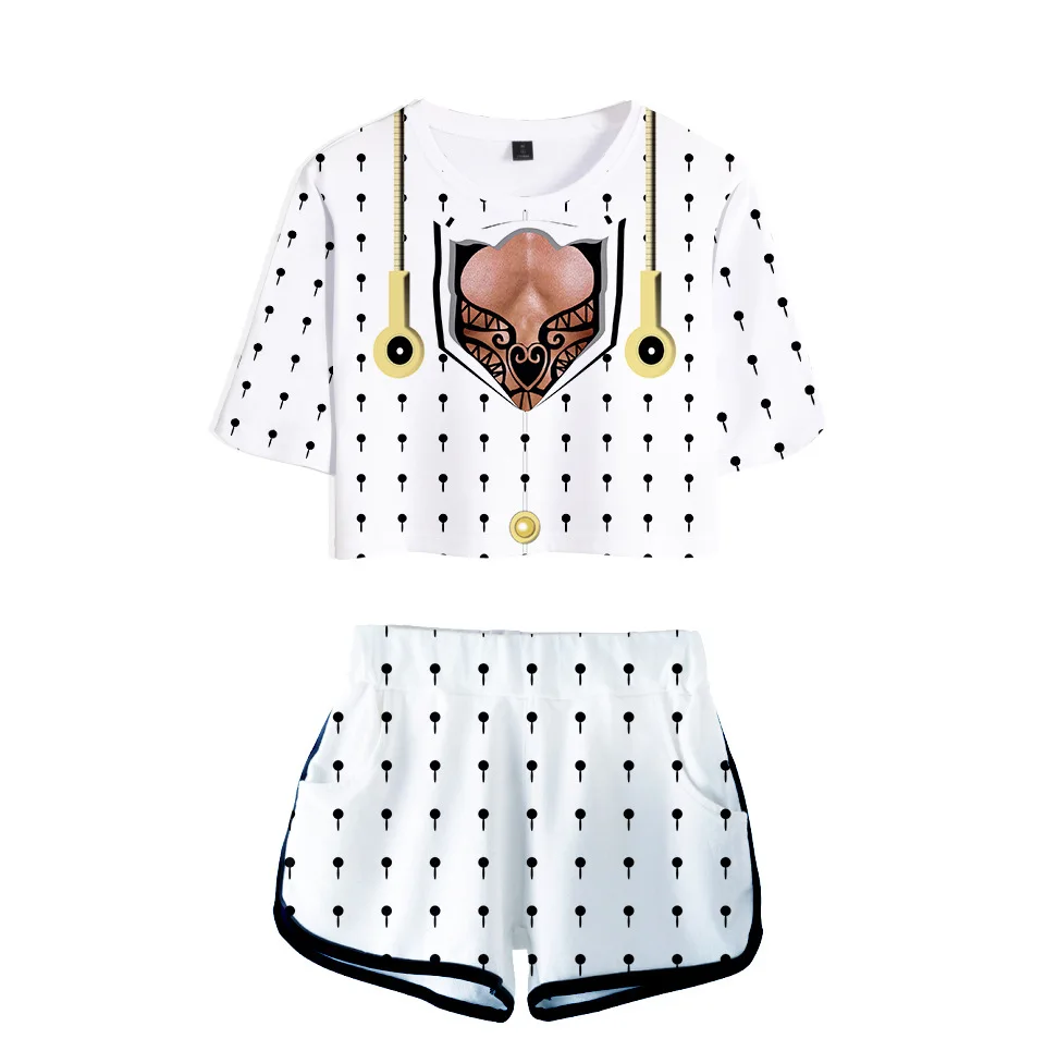 

Hot sale new two-piece and shorts suit girls sexy sportswear Jojo Bizarre Adventure 3D 2 piece women's cropped top sportswear