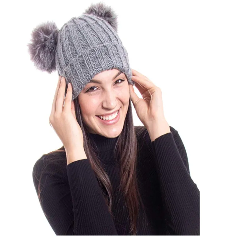 Новинка модная женская зимняя теплая вязаная крючком Шапка бини с меховым