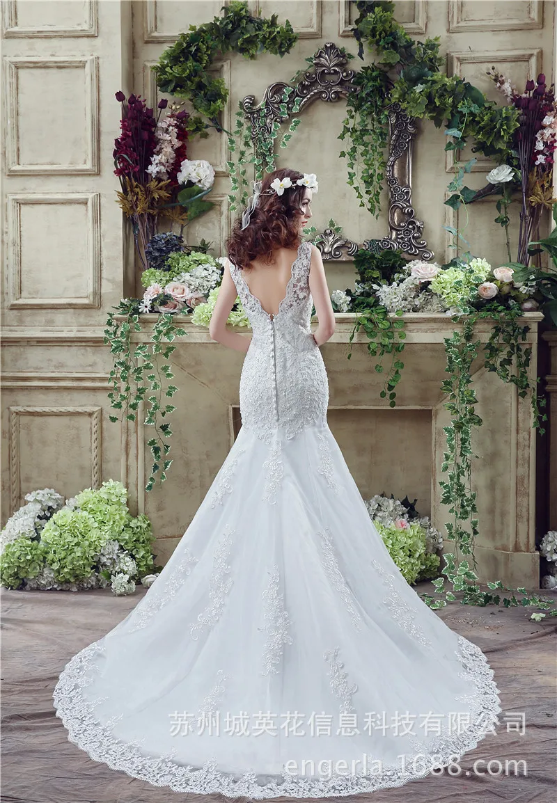 

Sexy Mermai Wedding Dress 2019 Scoop Sheer Top Boho Wedding Gown Long Beach Bridal Gown Lace Bridal Dress Vestido de Novia