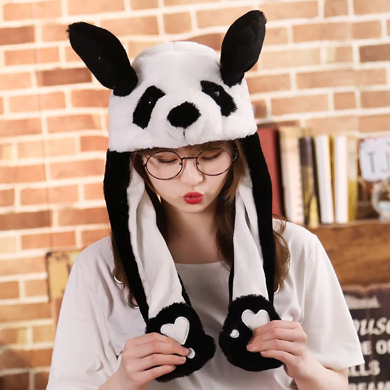 panda Новая Привлекательная плюшевая шапка с подвижными ушками, забавная игрушка для игр с ушками, кролик, собака, свинья, Подарочная игрушка для детей, девочек - Цвет: panda