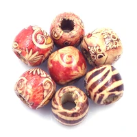 50pcs mixed flower striped big hole wood spacer beads jewelry crafts making eco friendly ornaments kids handwork accessories