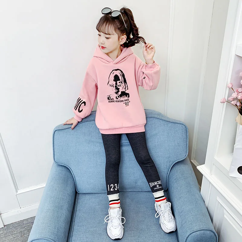 

Puckcovi Girls winter Sweatshirts Casual loose thicken pullover Sports teen girl sweatshirt Kids hoodies warm clothing 4-13 y