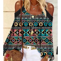 bambooboy spring autumn womens bohemian off the shoulder printed long sleeve loose fit casual holiday blouse top fc926