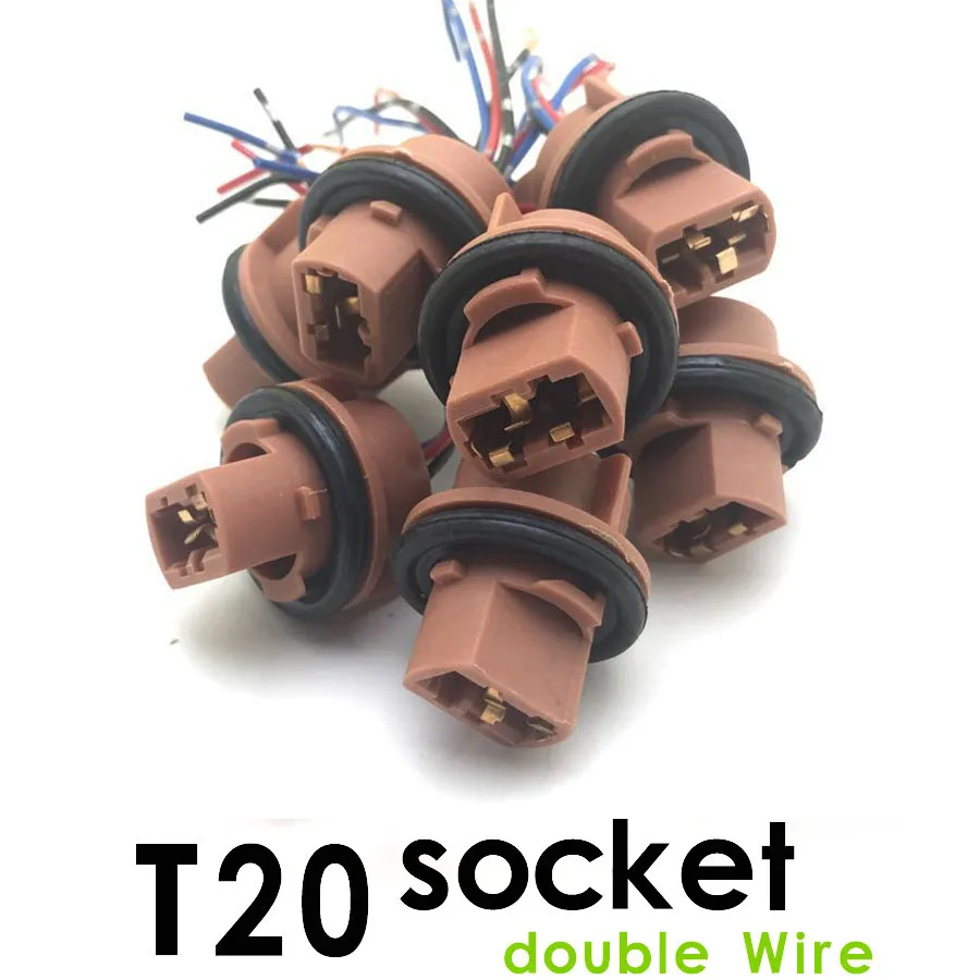 

10pcs/lot Socket T20 double Wire 8AWG 7443 Soft bulb holder adapters cable lights plug 1891 filament brake Bulb Connector Socket