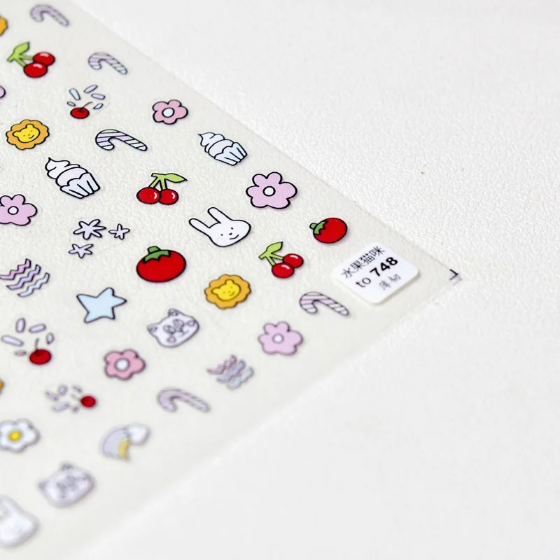 

Японские 5D акриловые Выгравированные наклейки для дизайна ногтей 2021, рельефные красочные наклейки с изображением цветов, фруктов, котов, на...