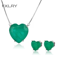 fxlry fashion heart shape green blue fusion stone love heart pendant necklacestud earrings jewelry set for women