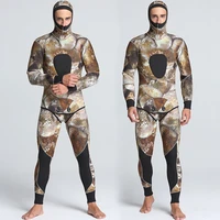 men scuba 5mm wetsuit camouflage two pieces split set male spearfishing warm underwater hunting suit camo surfers diving suit