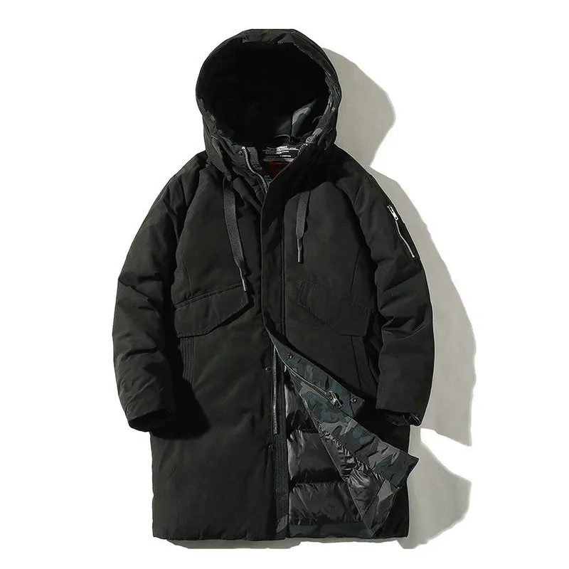 Мужская зимняя куртка с капюшоном темно синяя ветрозащитная парка толстой