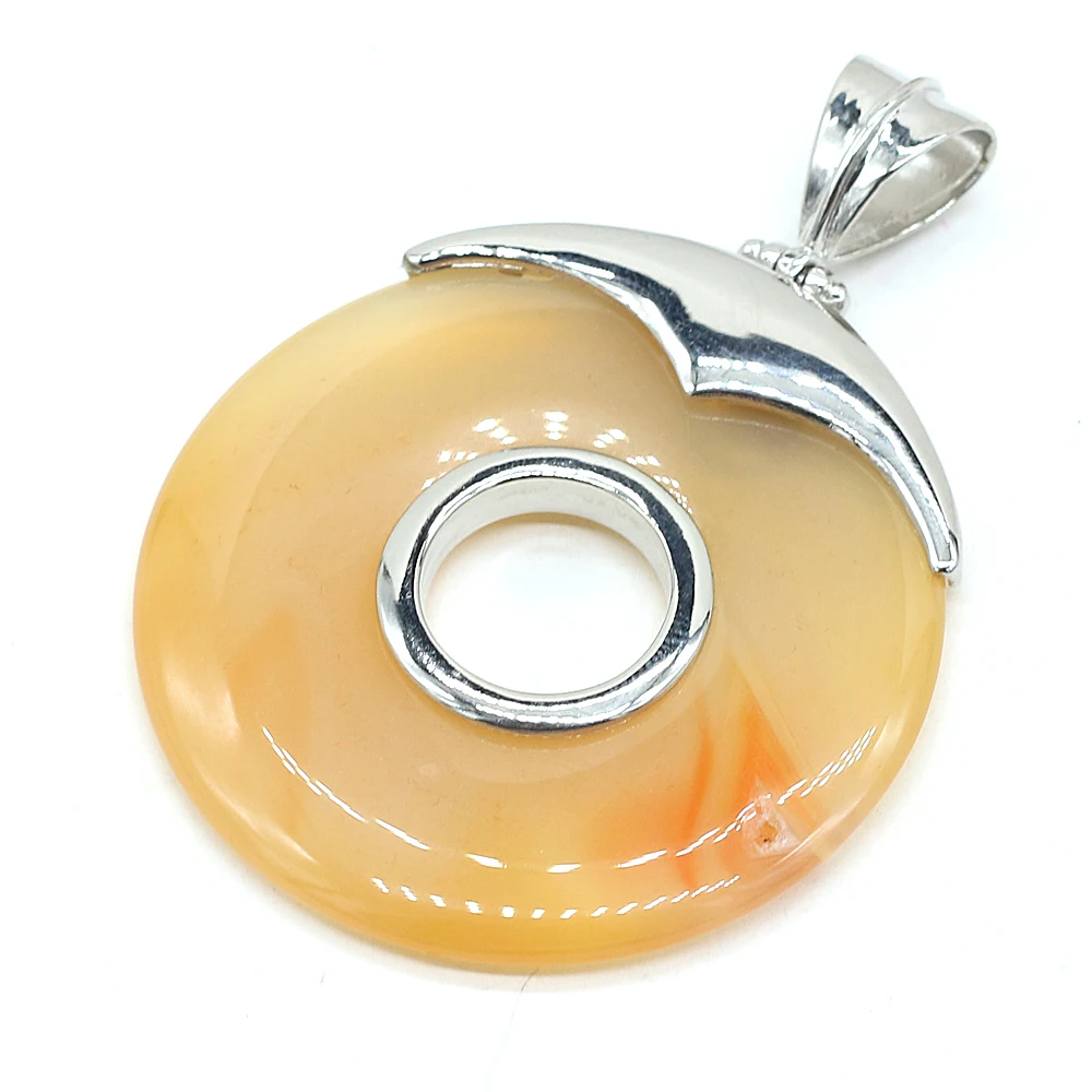 

1pc Natural Stone Agates Pendants Reiki Heal Flat Round Big Hole Crystal for Jewelry Making Women Necklace Jewelry DIY