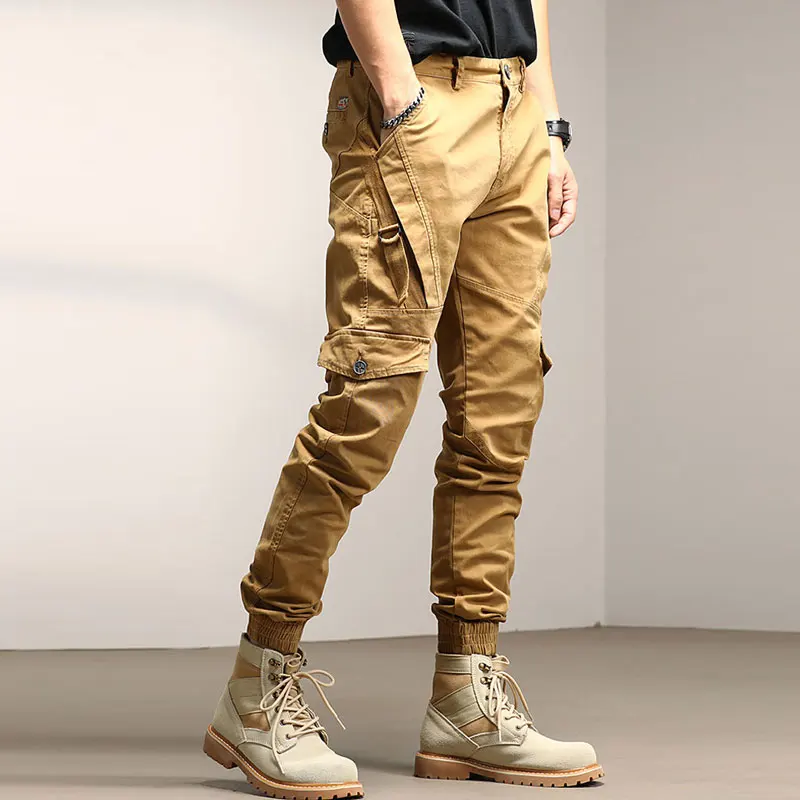 Japanese Vintage Fashion Men Jeans High Quality Slim Fit Multi Pockets Casual Cargo Pants Streetwear Hip Hop Joggers Trousers