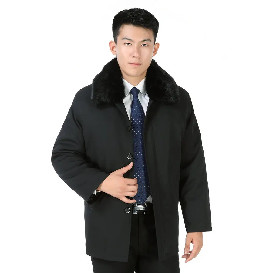 

Зимние мужские утепленные парки с меховым воротником, съемное теплое Мужское пальто темно-синего цвета, теплое стеганое базовое пальто