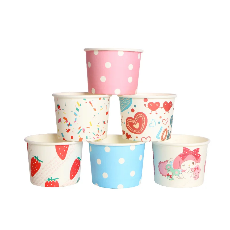 

50Pcs Net Red Ice Cartons Cup Trash Ice Paper Come Yogurt Cup Birthday Feed Tips Cake Dessert Cups With Blankets